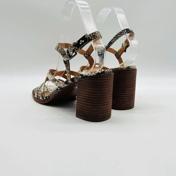 Madewell Womens 7.5 Gray Leather Snake Print Block Heel Strappy Shoes EUC - Picture 5 of 12